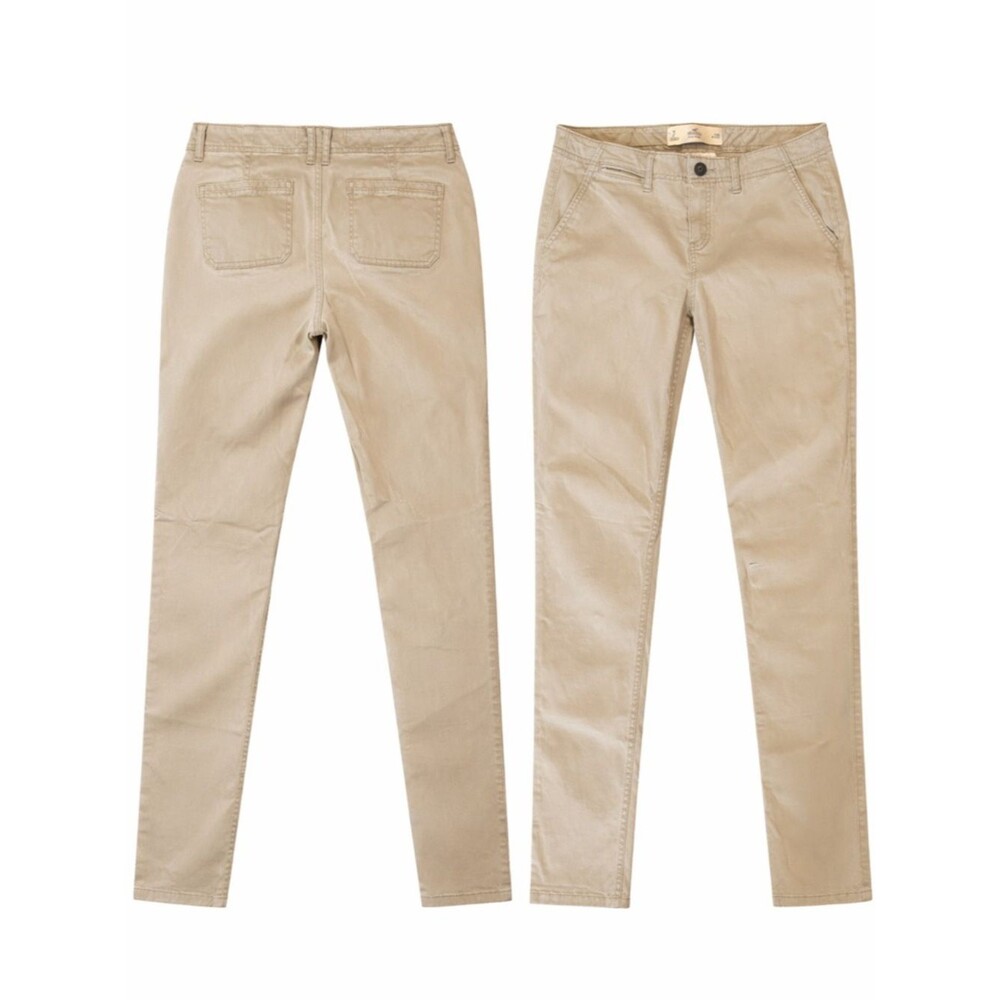 Hollister Low Rise Khaki Chino Pants Womens Juniors 7 W28 Slim Fit Beige Casual - Picture 1 of 6